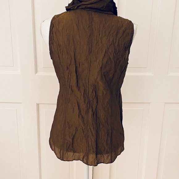 Lafayette148 metallic bronze brown sleeveless button up shirt 4 - Picture 4 of 7